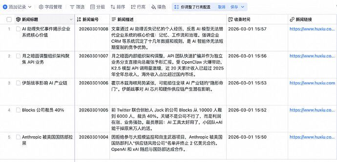 新闻数据结构化写入AI表格